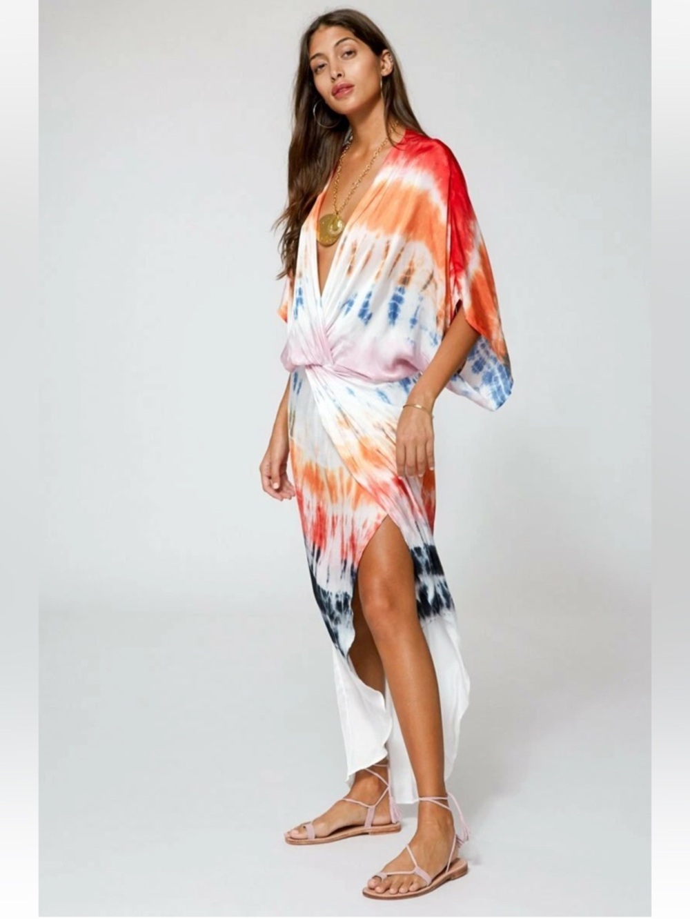 Young Fabulous & Broke Tie-Dye Maxi Dress with Deep V and Side Slit - Picture 2 of 12